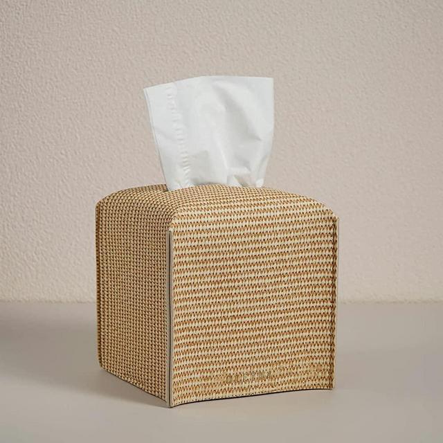 OLETHA Aesthetic Tissues Cube Box Cover, Square Tissue Box Holder, Braid Textured