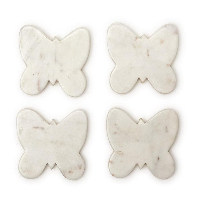 Two's Company Set of 4 Butterfly Marble Coasters - Marble