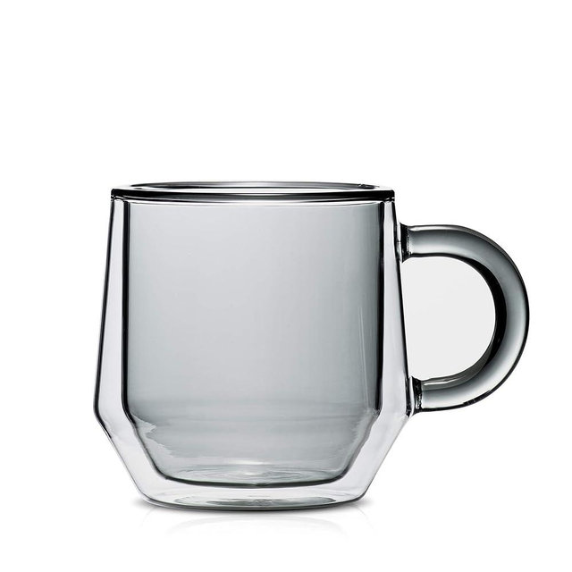 Espresso Parts Double Walled Insulated Coffee Mugs - 2, 6oz Smoked Glass Tea & Latte Cups | Fits Nespresso Lungo