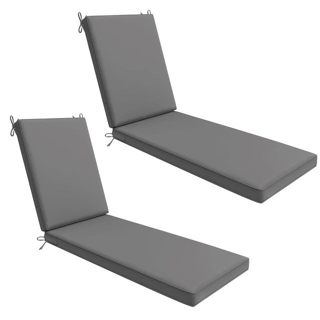 AAAAAcessories Outdoor Chaise Lounge Cushions, Waterproof, Fade-Resistant Patio Furniture Replacement Cushions, 72" x 21" x 3", Set of 2, Dark Gray