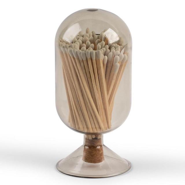 MILAVERA Premium Glass Match Cloche - Matches in a Jar with Striker. Long Matches for Candles, Fireplace. Or Use Bottle for Bath Salts, Accessories. Includes Striker and 130 Safety Matches (White)