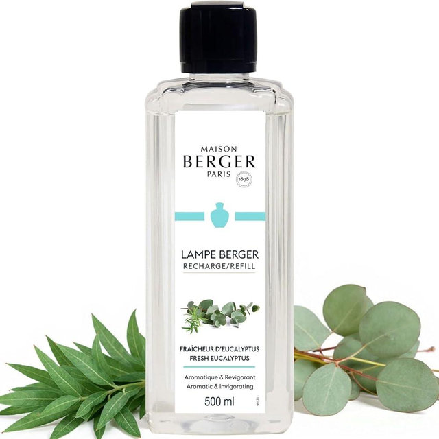 Maison Berger Fresh Eucalyptus Lampe Berger Refill, 500 ml (16.9 fl oz), Odor-Neutralizing Home Fragrance Oil, Citrus Green Lavender Eucalyptus Marine Oakmoss Cedar Amber, Made in France