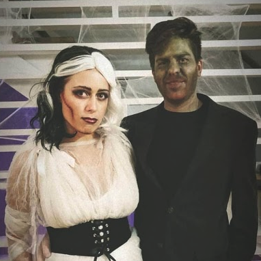 Chelsea was kind enough to host a Halloween Engagement party for us.  I'm the Bride of Frankenstein.  My makeup took forever! Mike's...well he does look kinda dead...