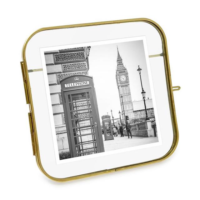 Isaac Jacobs 4x4 Vintage Style, Round-Edged Brass & Glass Metal Floating Picture Frame with Locket Closure, Made for Tabletop Display (4x4, Antique Gold)