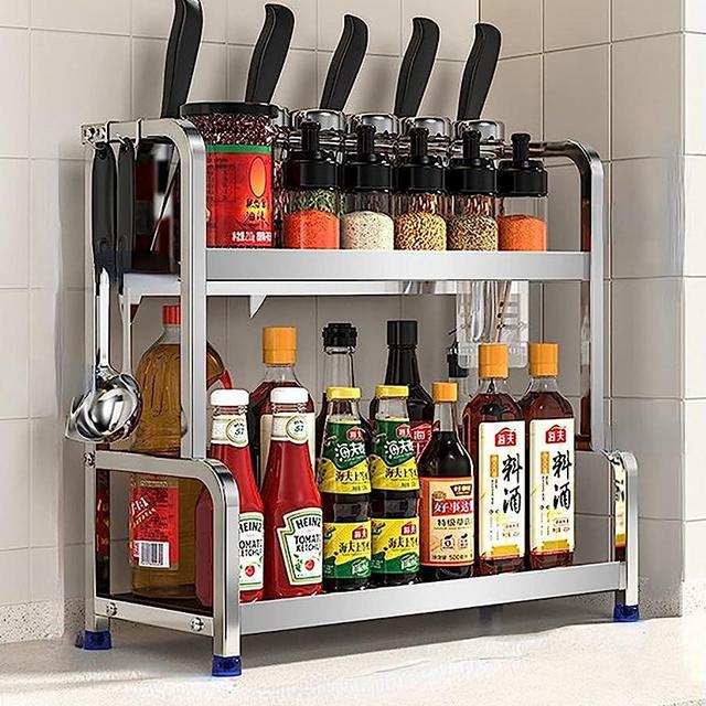 JNNDY Kitchen Shelf Organizer Rack Kitchen Organizer, Stainless Steel Multi-Function Shelf, Chopsticks, Seasoning Knife Holder，Washable (Color : Metallic, Size : A50cm)
