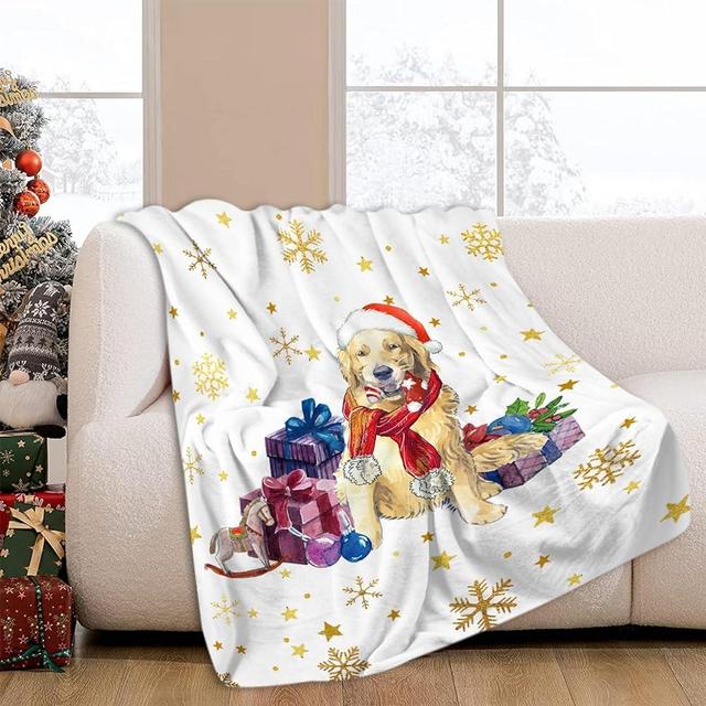 JOOCAR Christmas Golden Retriever Throw Blanket Funny Dog Blanket Winter Festival Gift Cozy Soft Lightweight Flannel Plush Blankets for Bed Couch Living Room Sofa Chair,60x80 Inch