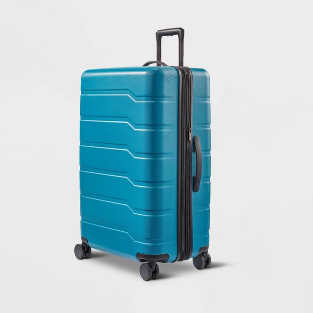 Hardside Large Checked Suitcase Teal - Open Story™