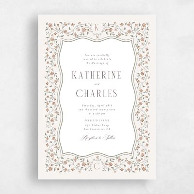 Beige Floral Wedding Invitation - Siofra Portrait