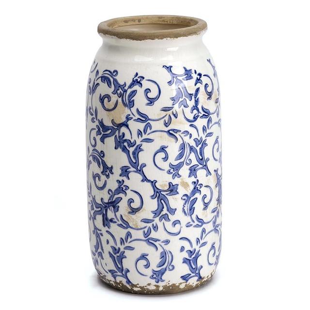 VICTOR & TERESA Rustic Large Blue and White Vase for Home Decor, 10'' Tall Ceramic Vases for Flowers, Farmhouse Decorative Vases for Pampas Grass,Table, Mantel, Living Room, Centerpieces