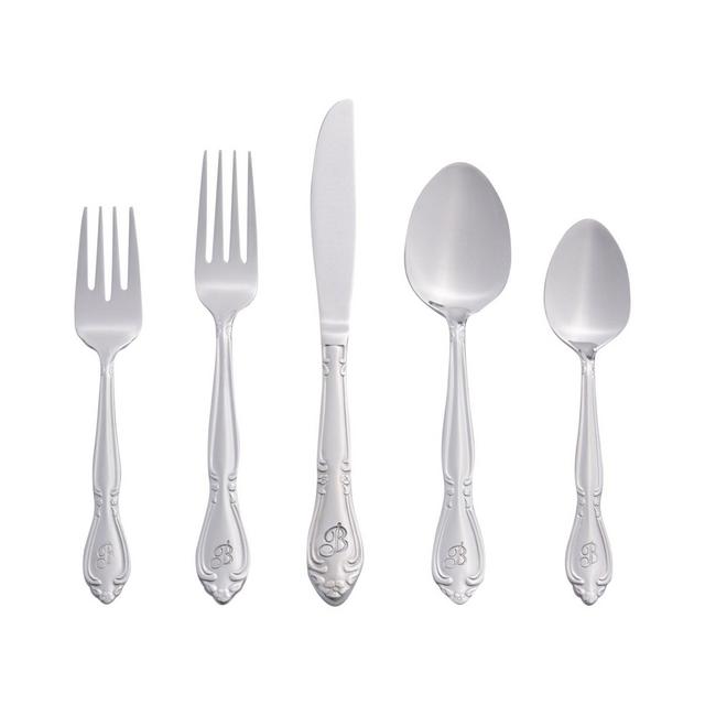 RiverRidge 5417-843-B Rose 46 Piece Monogrammed Flatware Set, Letter B, No size, Silver