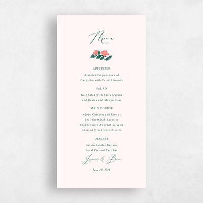 Emerald, Green Wedding Menu - Brighton