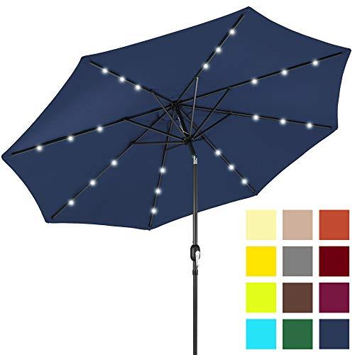 Best Choice Products 10ft Solar LED Lighted Patio Umbrella w/Tilt Adjustment, Fade-Resistant Fabric - Navy Blue