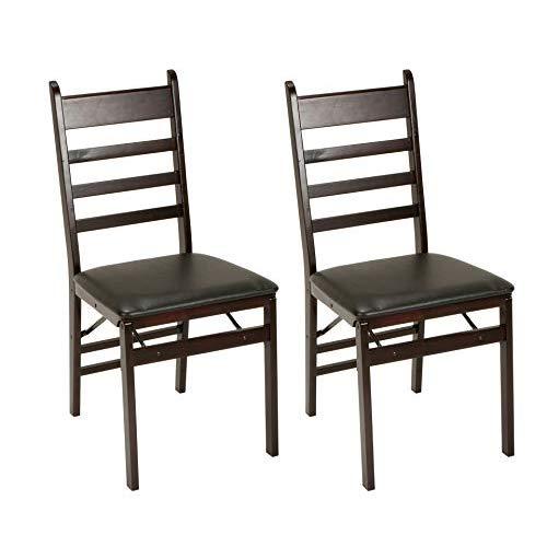 Cosco Wood Folding Chair with vinyl seat & Ladder Back, 2 pack, Espresso