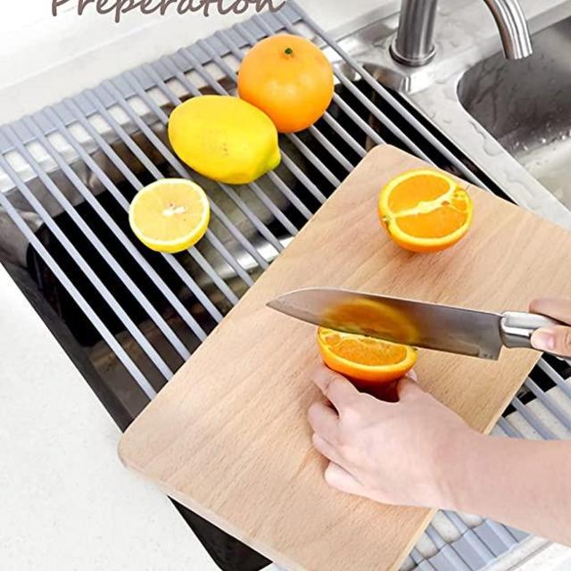 Tiilan Roll Up Dish Drying Rack, Full Silicone Coating Rolling Dish Drainer for Kitchen, Over the Sink, Heat Resistant Trivet Mat, Warm Gray, 20.5-Inch by 9.5-Inch