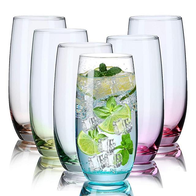 CUKBLESS Colored Highball Glasses Set of 6 [19 Oz] Cocktails Glass - Tall Drinking Glass Cups with Heavy Base - Tumblers For Water, Juice, Beer, and Collins Cups)