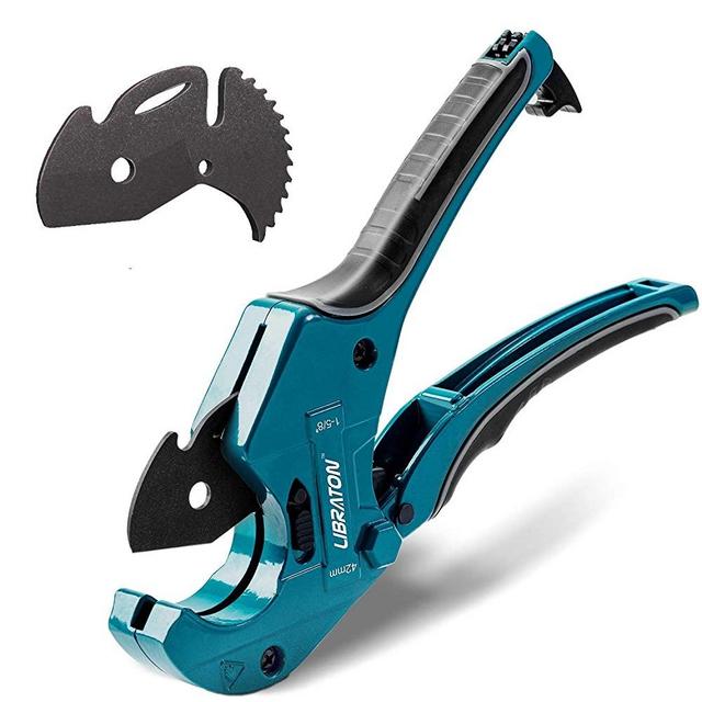 Libraton PVC Pipe Cutter, Up to 1-5/8", Ratchet Pipe Cutter Heavy-Duty with Replacement Blade, Pex Cutting Tool for Cutting PEX, PVC, PPR Plastic Hoses and Plumbing Pipe