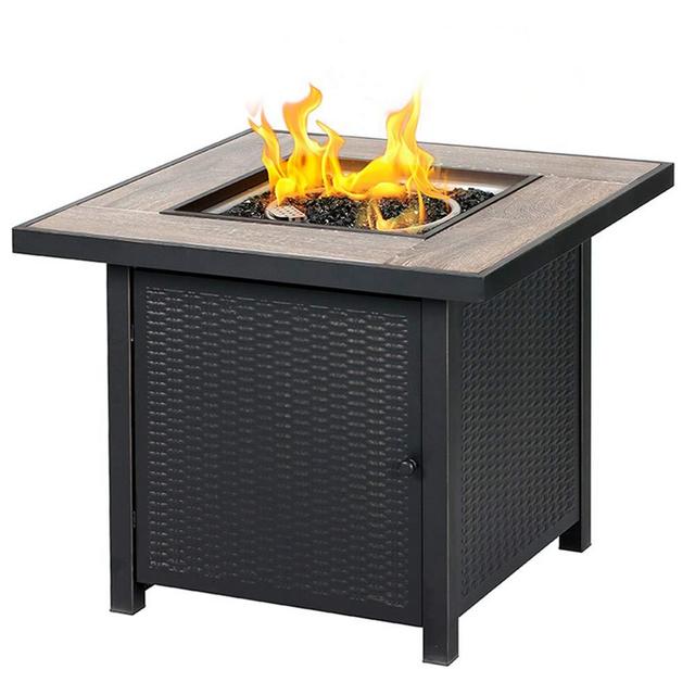 BALI OUTDOORS Propane Gas Fire Pit Table, 30 inch 50,000 BTU Square Gas Firepits with Fire Glass for Outside