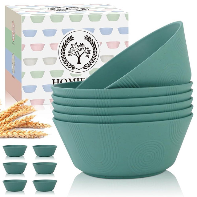 Homienly Wheat Straw Bowl Sets of 6-36oz Cereal Bowls,Microwave and Dishwasher Safe Bowls,Soup Bowl Sets Alternative for Plastic Bowls for Serving Soup,Salad(Green)