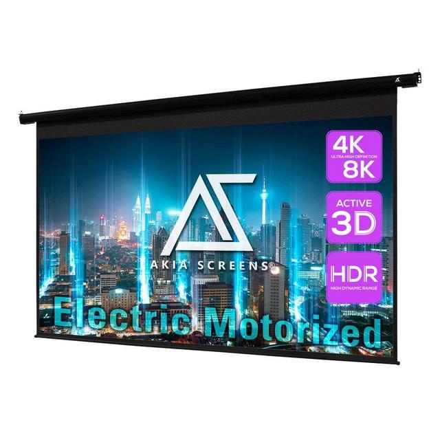 Akia Screens 110 inch Motorized Electric Remote Controlled Drop Down Projector Screen 16:9 8K 4K HD 3D Retractable Ceiling Wall Mount Black Projection Screen Office Home Theater Movie AK-MOTORIZE110H1