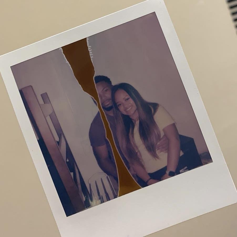 September 2020. Our first photo together, the infamous broken Polaroid!