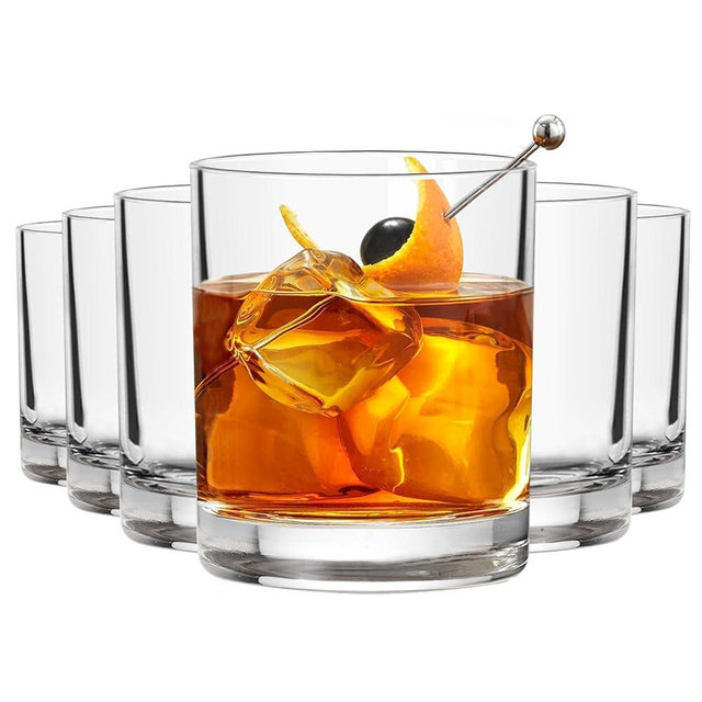 RÉΑLWÁY Whiskey Glasses Set of 6, 10 Oz Old Fashioned Glass Cocktail Glasses, Lowball Glasses Tumbler, Clear Glass Cups for Bourbon Whiskey Scotch Rum Juice, Whiskey Gifts for Men