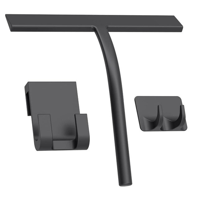 Anlynwooh All -Purpose Silicone Shower Squeegee for Shower Glass Door with Hook, Bathroom Accessories for Window Mirror Tile Car Shower Walls,Household Shower Cleaner Tool (Black, 11inch)