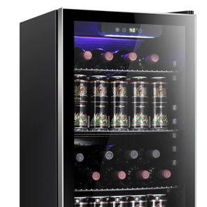 Wine Cooler/Cabinet Beverage Refrigerator Mini Wine Cellar Beer Soda Clear Glass Door Bar Fridge Quiet Compressor Adjust Temp Freestanding Indoor Use 3.2cu.ft Black