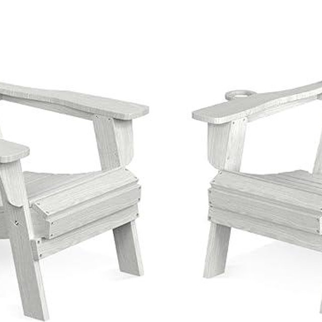 LOUNZY Folding Adirondack Chair Set of 2, HDPE All-Weather Folding Adirondack Chair with Cup Holders, Outdoor Patio Adirondack Chair for Deck Lawn Fire Pit, White