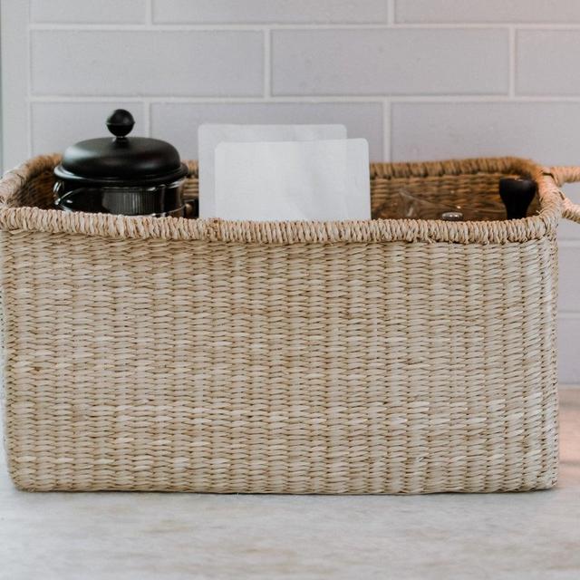 Bordeaux Square Wicker Storage Baskets with Handles- Bohemian Seagrass Home Decor, Woven Storage, Multipurpose Use, Seagrass Basket