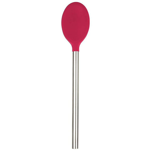 Tovolo Mixing Spoon Stainless Steel Handle Scratch Resistant Non Stick Safe Kitchen Utensil for Cooking Baking Serving Stirring, Heat Resistant Silicone Stirring Spoon with Metal Handle Viva Magenta