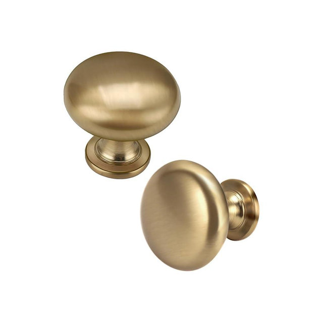 NIZADO Solid Brass Cabinet Knobs 15 Pack, Brushed Gold Drawer Knobs, Antique Brass Dresser Knobs, Warm Gold Kitchen Furniture Hardware, Diameter 1-1/5"