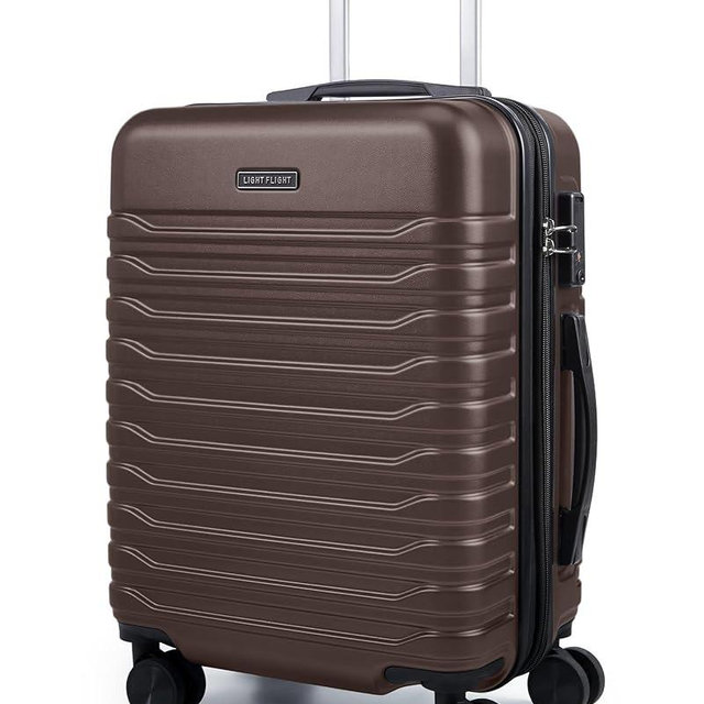 LIGHT FLIGHT Expandable Carry On Luggage 22x14x9 Airline Approved with Double Spinner Wheels, 20 Inch Lightweight Hard Shell Rolling Suitcases with TSA Lock, Brown
