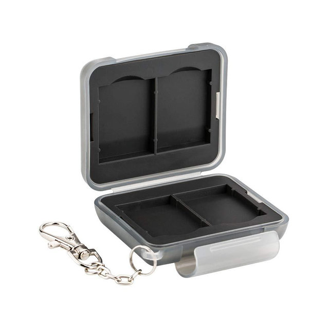 PROfezzion SD Card Holder Case Water-Resistant: Anti-Shock Portable 4 Slots SD Card Storage Organizer for SD /SDXC /SDHC Cards, Memory Card Hard Carrying Box Keeper Protector with Rubber Interior Grey
