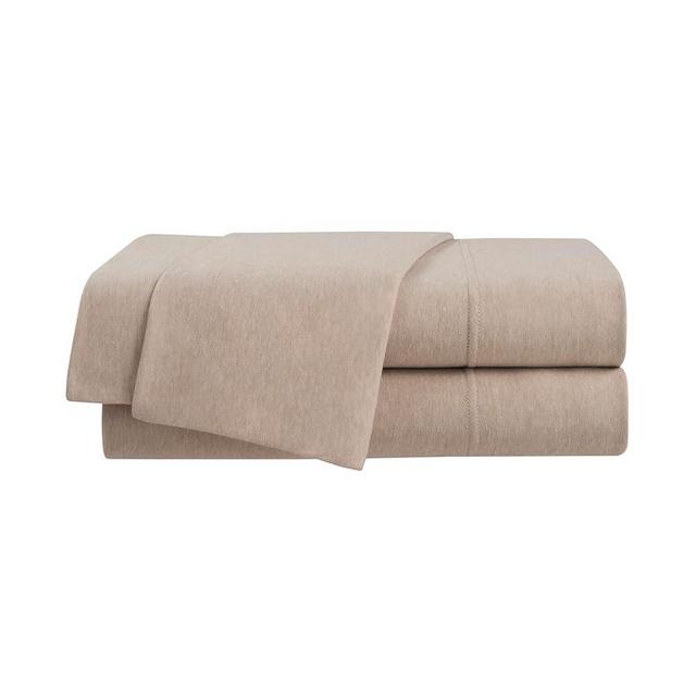 Vellux Solid Jersey Knit 4-Piece King Size Sheet Set - Cotton Blend - Solid Sheet Set - Ultra-Soft & Cozy T-Shirt - Bed Sheet Set - Deep Pocket - Easy Care (King, Taupe)