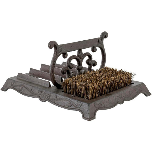 MyGift Cast Iron Boot Scraper and Scrubber Doormat, Heavy Duty Rustic Vintage Dark Brown Shoe Brush, Mud Puller Footwear Cleaner Outdoor