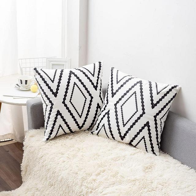 wyooxoo White Pillow Covers 18x18 inches Boho Decorative Throw Pillow Covers Set of 2 Polyester Blend Geometric Pillow Cases for Sofa Couch Bed Living Room Home Decor