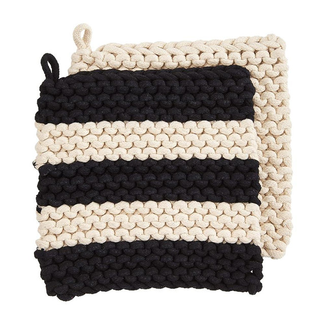 Mud Pie Crochet Pot Holder Set, Stripes, 8" x 8"