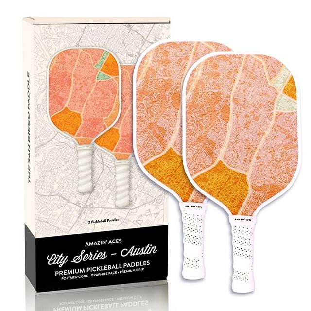 Amazin' Aces City Series Pickleball Paddles - Inspired 2-Paddle Pickleball Set - Premium Graphite Face & Polymer Honeycomb Core Paddles with Anti Slip Comfortable Cushion Grip