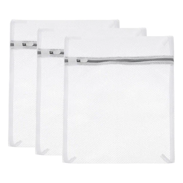 Unique Bargains Home Mesh Laundry Bags with Zipper for Delicate Clothing 3 Pcs Gray 11.8"x15.7"