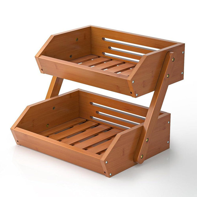 G.a HOMEFAVOR Fruit Basket for Kitchen, 2-Tier Fruit Bowl for Kitchen Counter, Vegetable Storage Stand for Fruit Shop, 15 mm Thickness, Brown