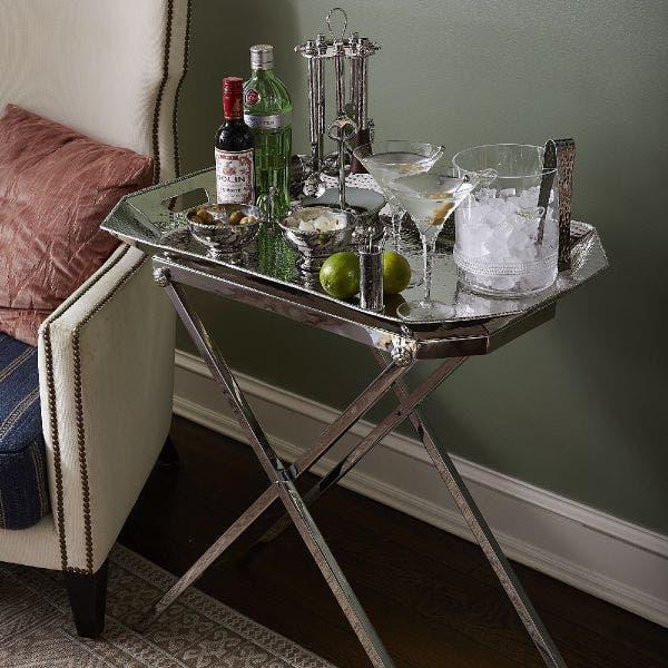 Graham Bar Tray & Stand - Silver Metal