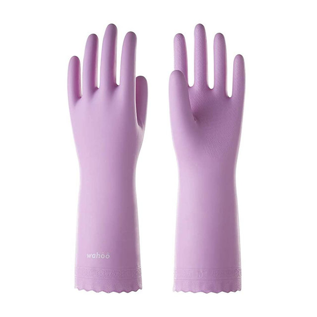 LANON Wahoo PVC Household Cleaning Gloves, Reusable Dishwashing Gloves with Cotton Flocked Liner, Waterproof, Non-Slip, Small