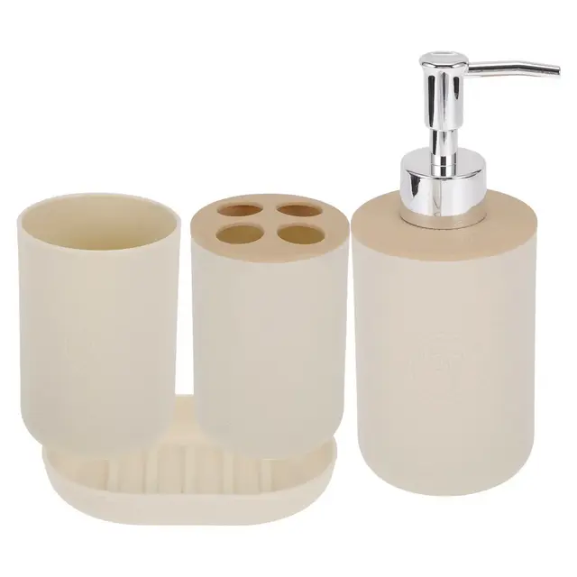 Unique Bargains Durable Round Bathroom Kit Light Brown 1 Set