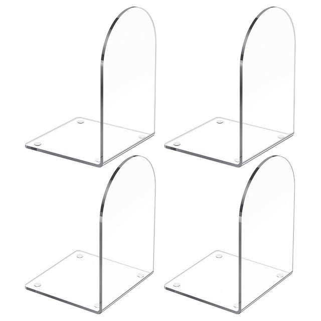 4 Pcs Acrylic Bookends, Clear Book Ends for Heavy Books, Bookend Holders for Shelves, Arch Book Stopper to Hold Books, Decorative Bookends for School, Library, Home, Office