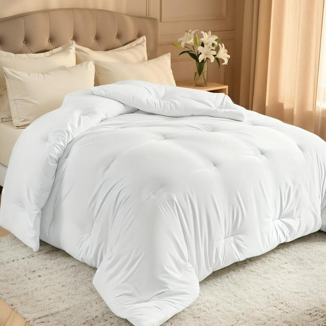 Easthome Comforters Queen Size, All Season Quilted Bed Comforter, Ultra-Soft Down Alternative Duvet Insert with 4 Tabs, Lightweight Bedding Blanket - Machine Washable, White