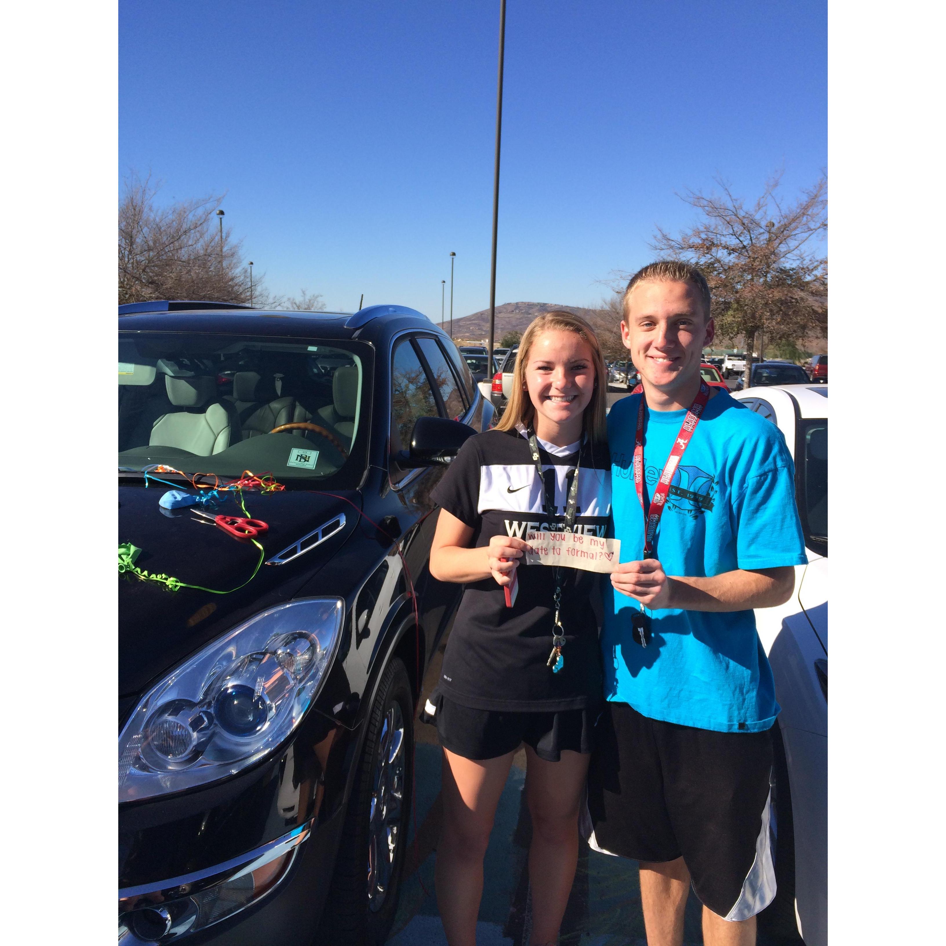 Epic fail. I went to Del Norte to ask him to formal and tie balloons to his car but by the time he came out they were all deflated... I still got a date though!