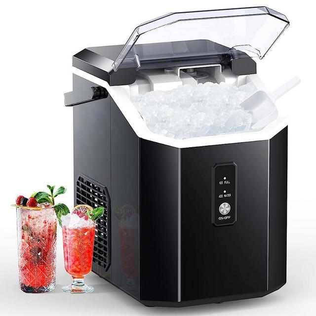 COWSAR Ice Maker, Nugget Ice Maker Machine, Portable Ice Machine with Self-Cleaning, 34Lbs/Day, Ice Makers Countertop with Handle, Ice Scoop and Basket for Home Office Party, Black