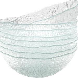 Vikko Soup Bowls, 6.5 Inch Salad Bowls, Glass Soup Bowls, Elegant Textured Glass Bowls, Set of 6, Dishwasher Safe