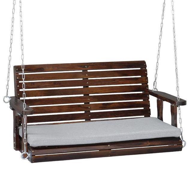 VINGLI Outdoor 4 FT Porch Swing, Heavy Duty 880 LBS Wooden Patio Swings with Cushions, Farmhouse Style Hanging Bench with Adjustable Chains for Yard | Garden | Lawn | Balcony, Rustic