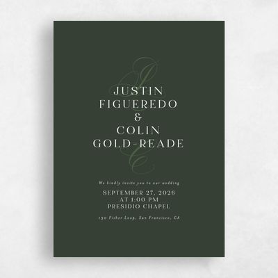Green Elegant Wedding Invitation - Cortona Portrait
